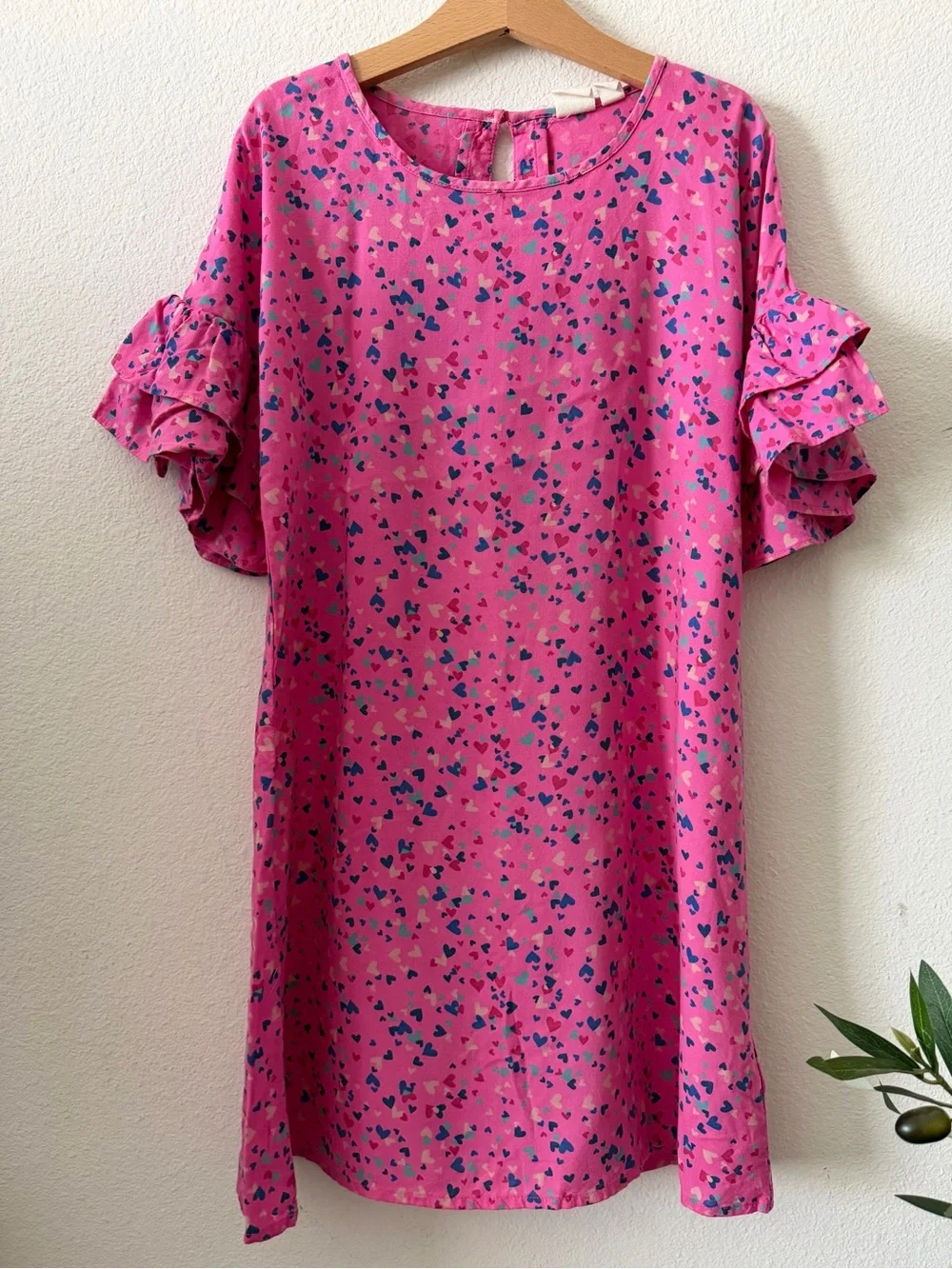 GAP Pink Heart Print Ruffle Sleeve Dress